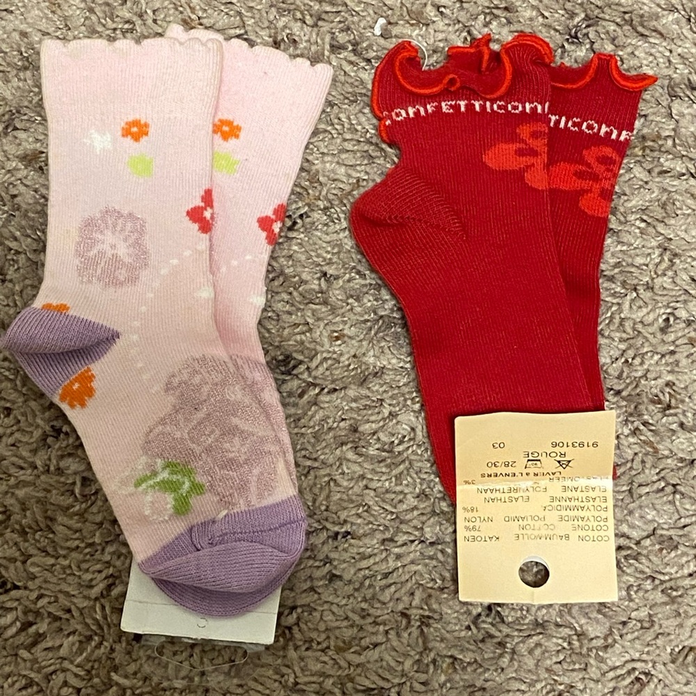 Set of Two Toddler 7-8‎ Pink and Red Patterned Socks Confetti Catimini NEW